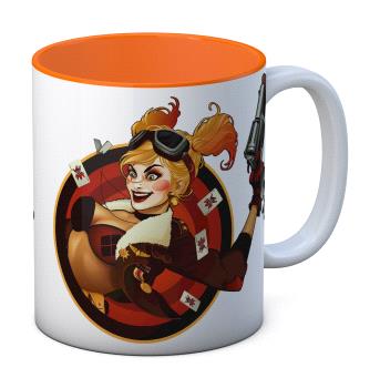 HARLEY QUINN PISTOLA TAZA BLANCA-NARANJA CERAMICA